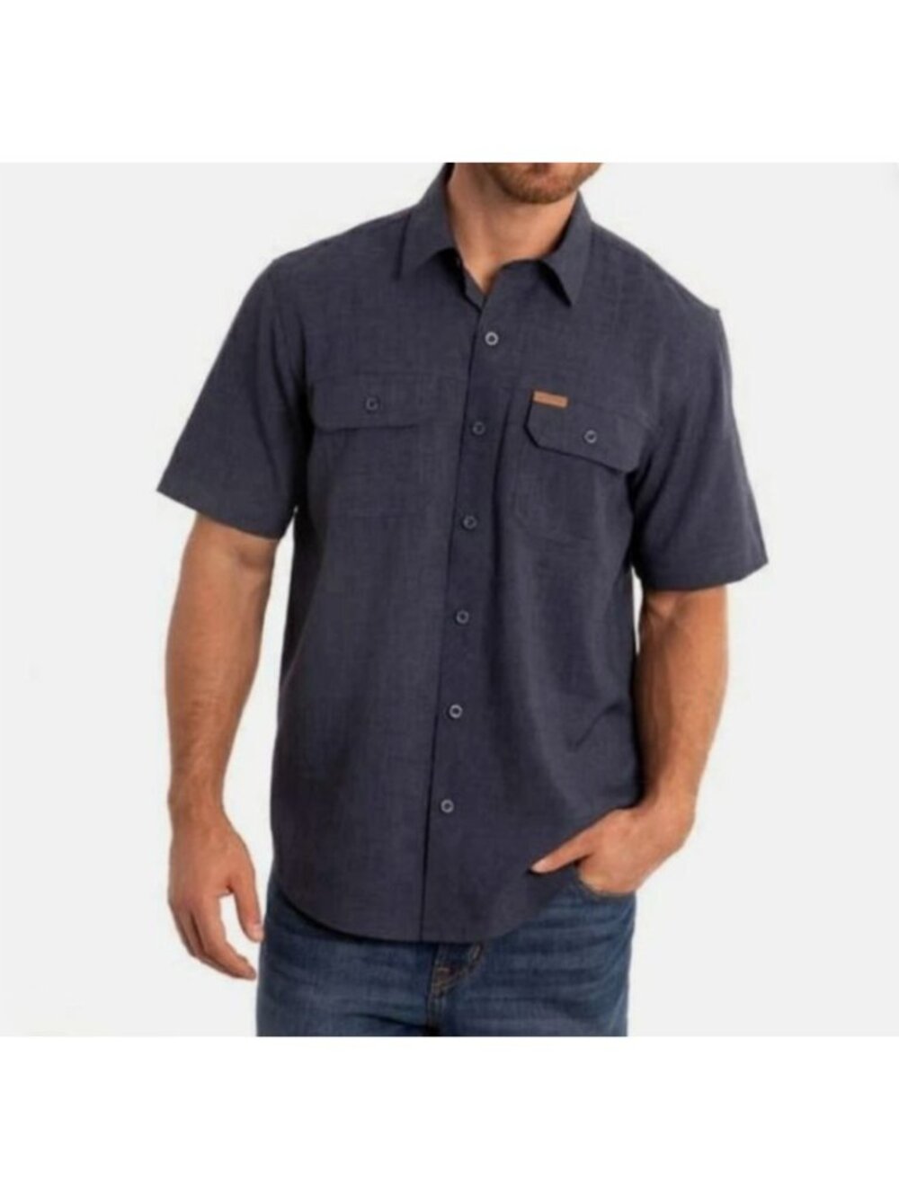 Orvis Mens Button Down Shirt Short Sleeve Medium Navy Blue Summer